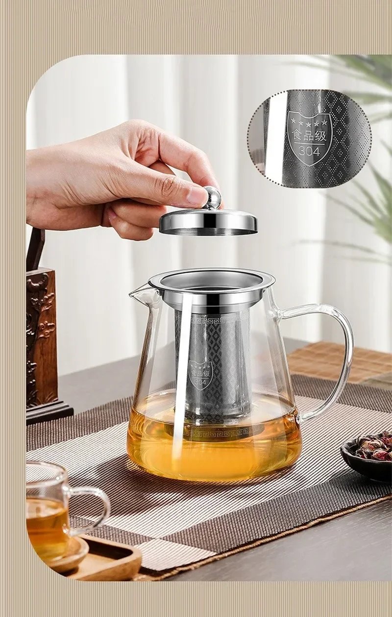 450ml-950ml Heat Resistant Glass Teapot with Stainless Steel Tea Strainer Infuser Flower Kettle Kung Fu Teaware Puer Oolong Pot