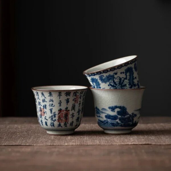 1 Pc Chinese Antique Blue and White Porcelain Teacup Travel Portable Tea Cup Ceramic Tea Bowl Master Cup Tea Set Accessories - Image 3