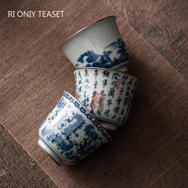 1 Pc Chinese Antique Blue and White Porcelain Teacup Travel Portable Tea Cup Ceramic Tea Bowl Master Cup Tea Set Accessories