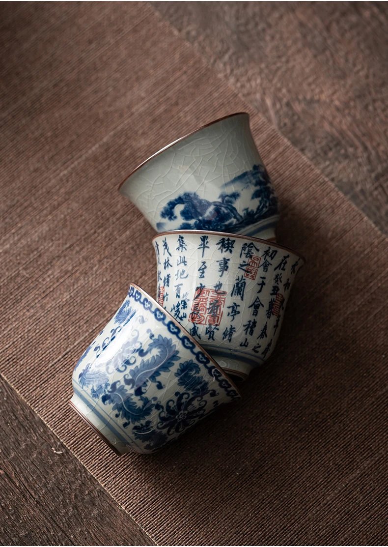 1 Pc Chinese Antique Blue and White Porcelain Teacup Travel Portable Tea Cup Ceramic Tea Bowl Master Cup Tea Set Accessories