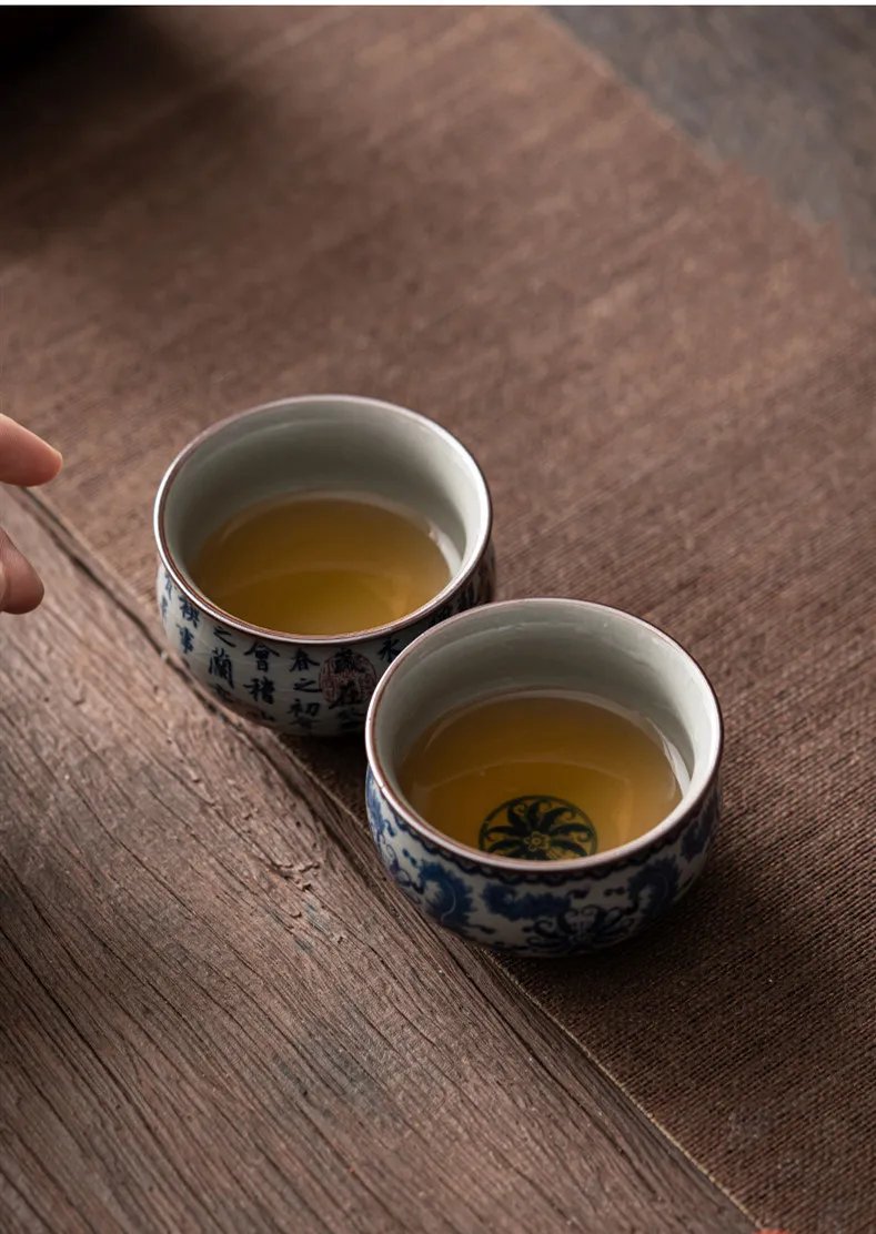1 Pc Chinese Antique Blue and White Porcelain Teacup Travel Portable Tea Cup Ceramic Tea Bowl Master Cup Tea Set Accessories