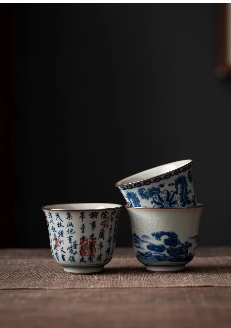 1 Pc Chinese Antique Blue and White Porcelain Teacup Travel Portable Tea Cup Ceramic Tea Bowl Master Cup Tea Set Accessories
