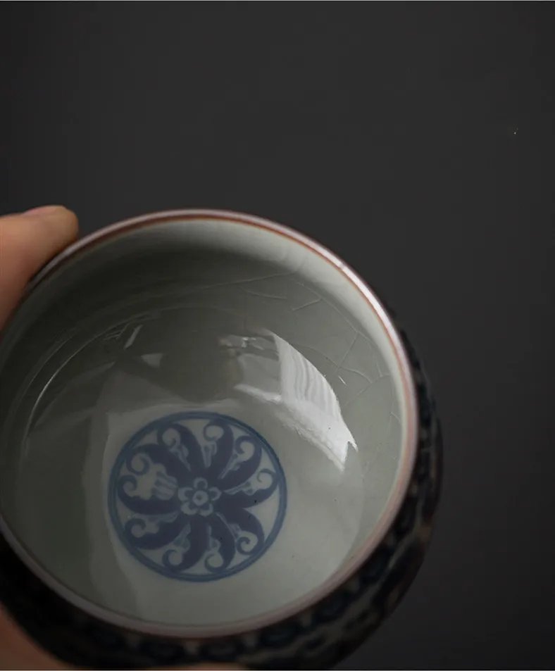 1 Pc Chinese Antique Blue and White Porcelain Teacup Travel Portable Tea Cup Ceramic Tea Bowl Master Cup Tea Set Accessories