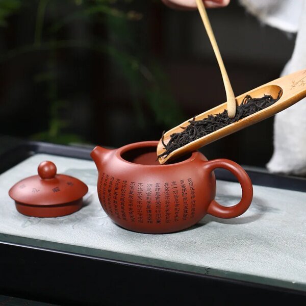 150ML Handcrafted Buddhist Scriptures Yixing Purple Clay Teapot Small Capacity Traditional Chinese Kettle Puer Oolong Tea Set - Image 3