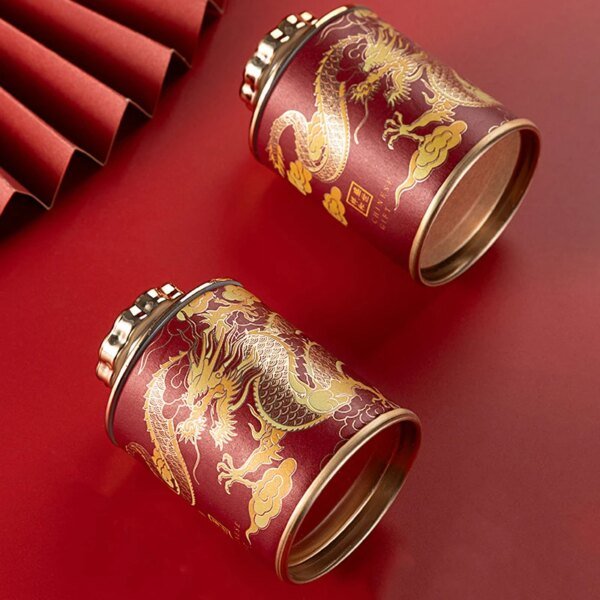 Mini 2024 Dragon Empty Tea Tin Can Household Green Black Tea Sealed Jar Portable Home Small Tea Packaging Box Paper Storage Cans - Image 3