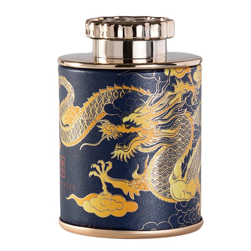 Mini 2024 Dragon Empty Tea Tin Can Household Green Black Tea Sealed Jar Portable Home Small Tea Packaging Box Paper Storage Cans