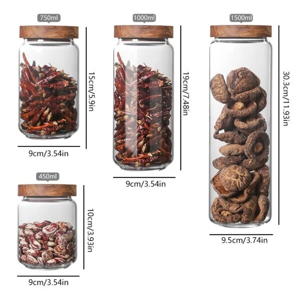 1 PC Small Glass Storage Jars with Airtight Lids,  coffee container with Wooden Lid, Glass Pantry Canister for Beans, Rice,Sugar - Image 2
