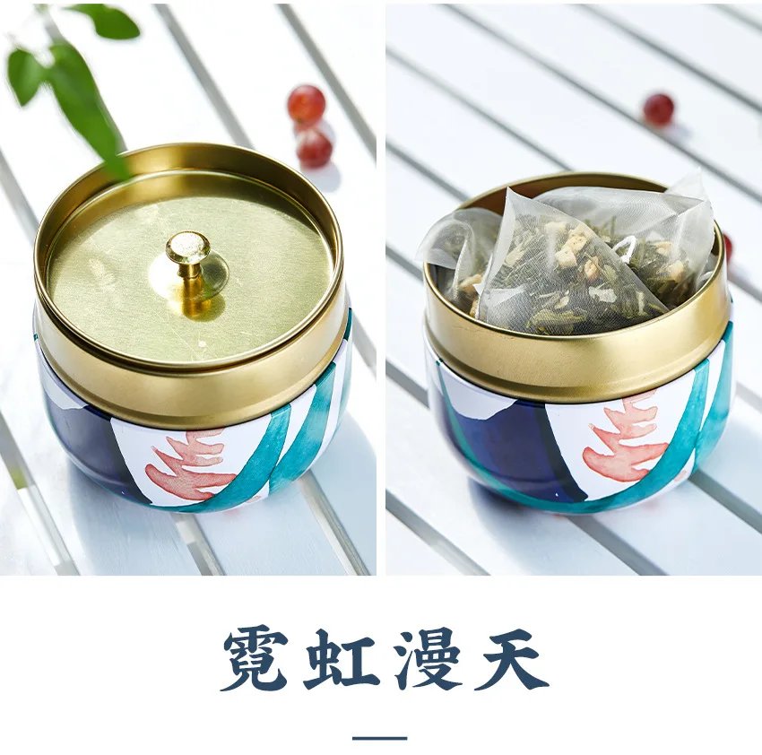 Portable Tea Box Universal Tea Storage Sealed Container Retro Pattern Printed Metal Jars Kitchen Organizer Cans Tins Box