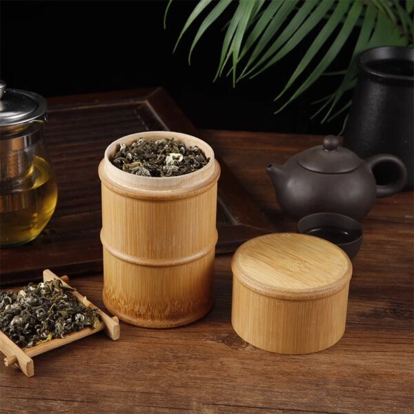 Natural Bamboo Food Storage Box Tea Nut Spice Storage Box Tea Canister Eco-friendly Organizer Jar Kitchen Containers - Image 2