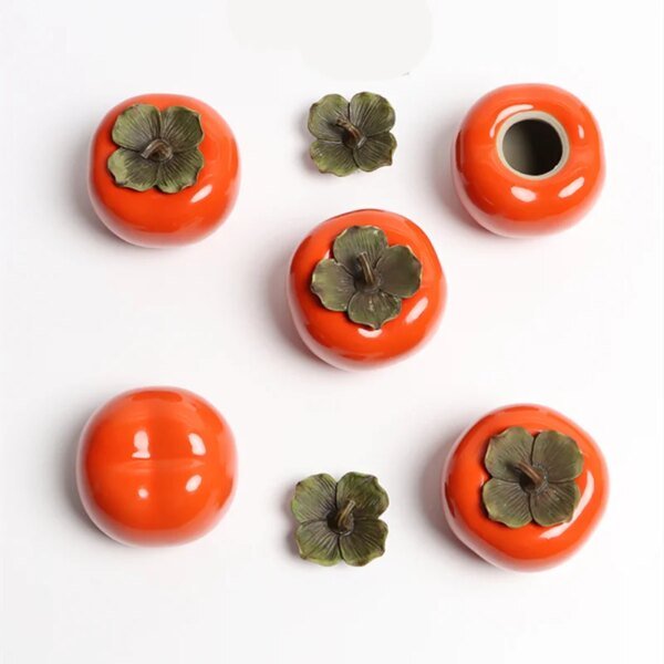 Tea Caddies Persimmon Tea Pot Household Ceramic Spice Storage Tank Pottery Jar Seasoning Container Small Storage Pot Ornament - Image 4