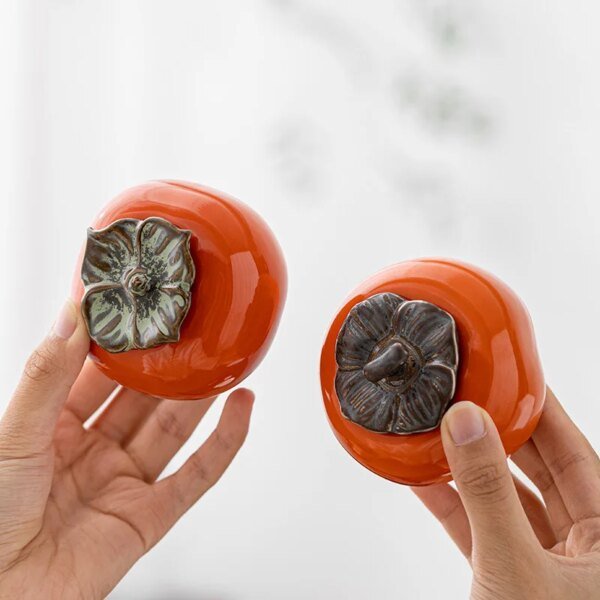 Tea Caddies Persimmon Tea Pot Household Ceramic Spice Storage Tank Pottery Jar Seasoning Container Small Storage Pot Ornament - Image 3