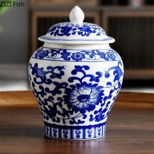 Blue and White Porcelain General Jar Tea Canister Sealed Ceramic Storage Jar with Lid Desk Decoration Candy Pots Tea Caddy - Image 5