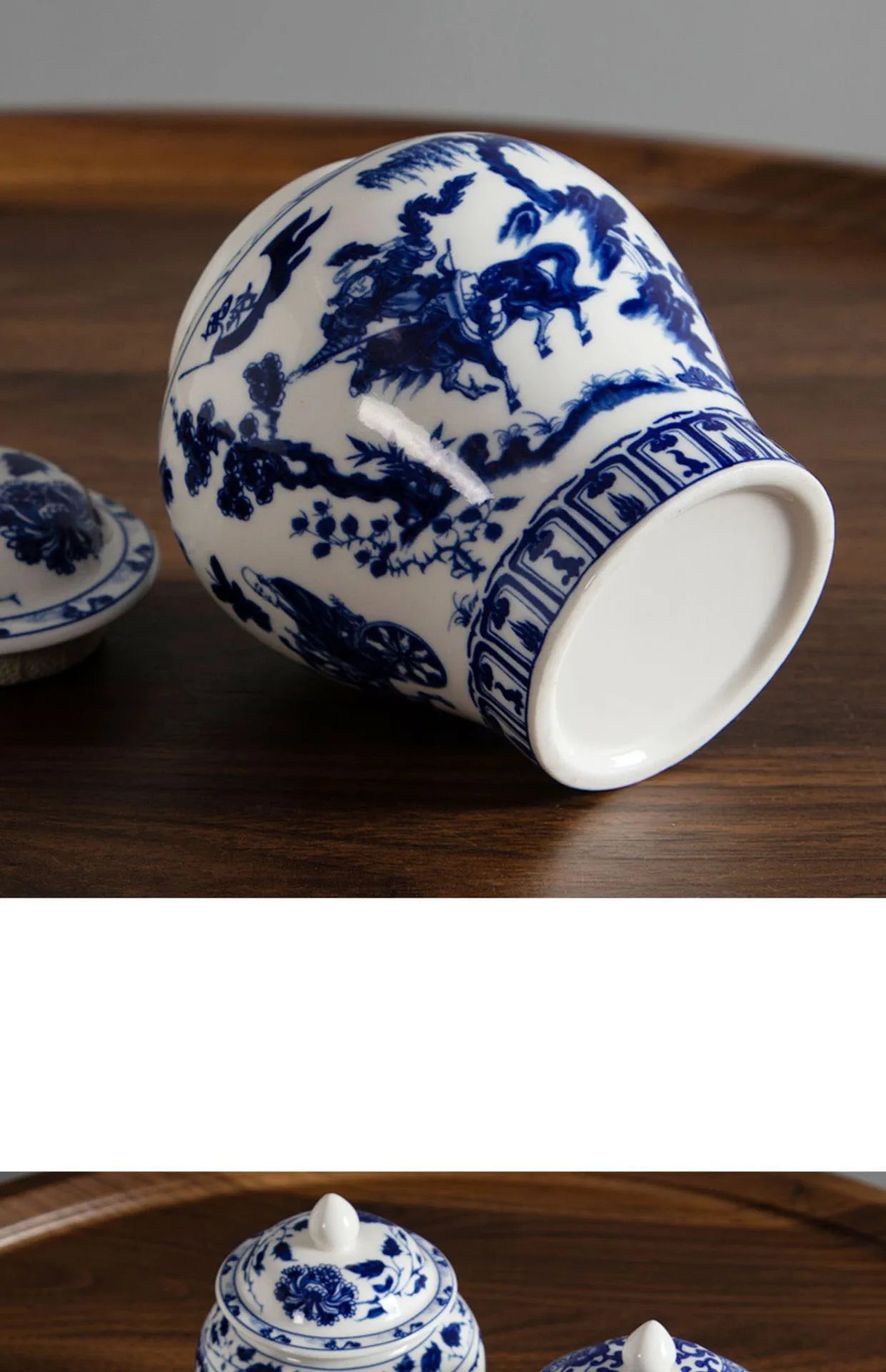 Blue and White Porcelain General Jar Tea Canister Sealed Ceramic Storage Jar with Lid Desk Decoration Candy Pots Tea Caddy