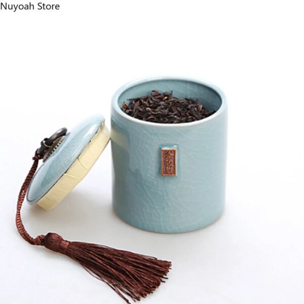 Household Tea Box Ceramic Pot Storage Sealed Pot Coffee Storage Pot Living Room Coffee Table Decoration Kitchen Grain Dispenser - Image 2