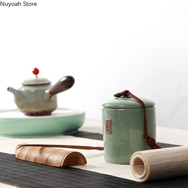 Household Tea Box Ceramic Pot Storage Sealed Pot Coffee Storage Pot Living Room Coffee Table Decoration Kitchen Grain Dispenser - Image 3