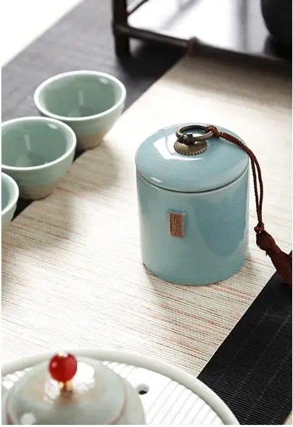 Household Tea Box Ceramic Pot Storage Sealed Pot Coffee Storage Pot Living Room Coffee Table Decoration Kitchen Grain Dispenser