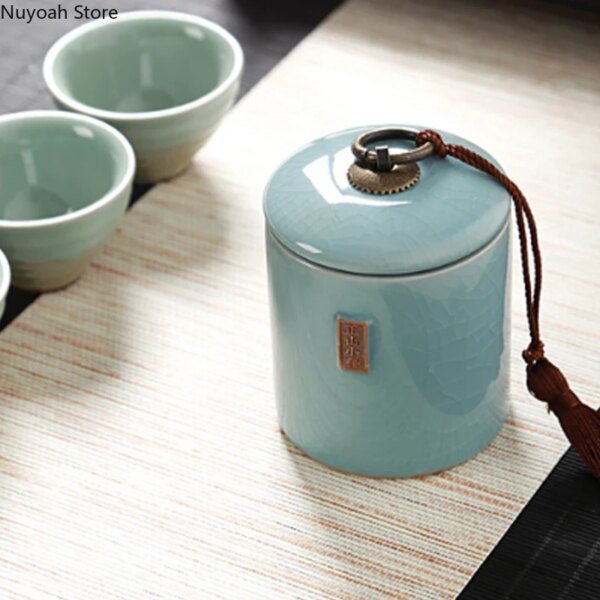 Household Tea Box Ceramic Pot Storage Sealed Pot Coffee Storage Pot Living Room Coffee Table Decoration Kitchen Grain Dispenser - Image 4
