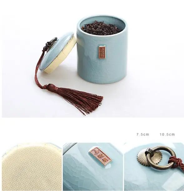 Household Tea Box Ceramic Pot Storage Sealed Pot Coffee Storage Pot Living Room Coffee Table Decoration Kitchen Grain Dispenser