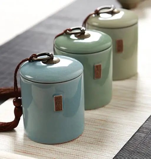 Household Tea Box Ceramic Pot Storage Sealed Pot Coffee Storage Pot Living Room Coffee Table Decoration Kitchen Grain Dispenser