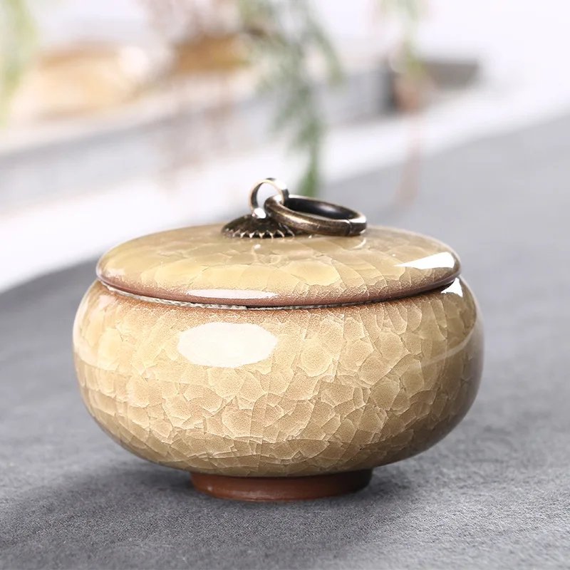 Modern Color Cracked Ceramic Sealed Storage Tank Travel Portable Tea Caddy Tea Set Necklace Ring Jewelry Storage Box Home Decor