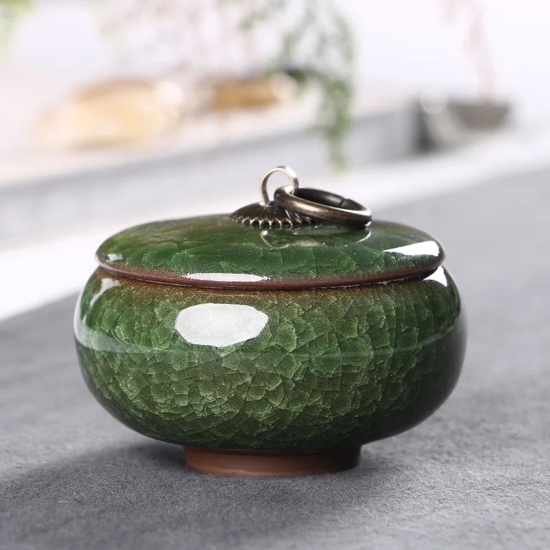 Modern Color Cracked Ceramic Sealed Storage Tank Travel Portable Tea Caddy Tea Set Necklace Ring Jewelry Storage Box Home Decor