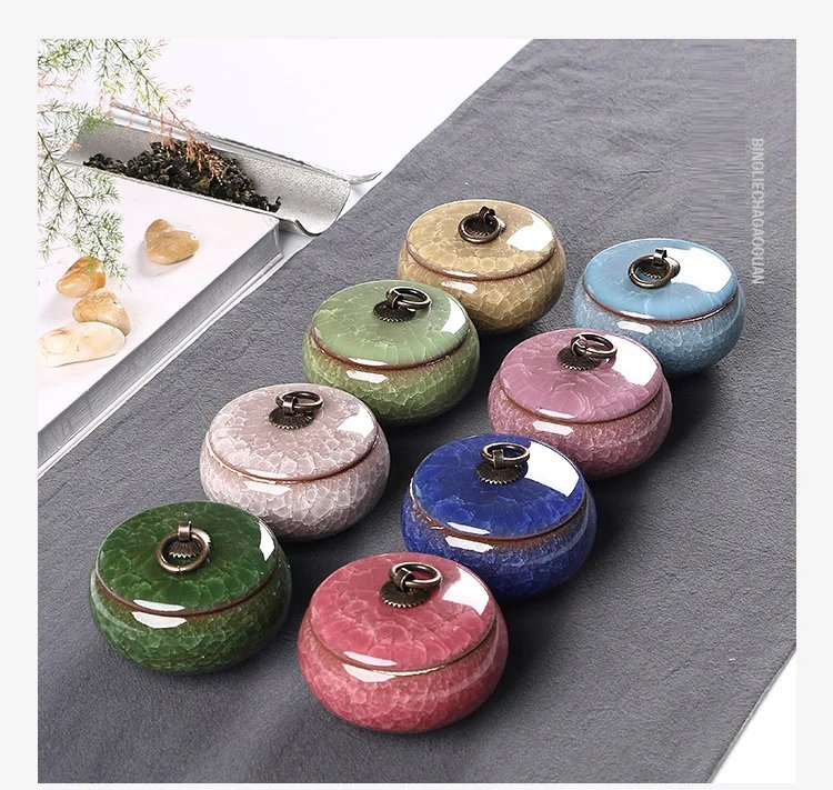 Modern Color Cracked Ceramic Sealed Storage Tank Travel Portable Tea Caddy Tea Set Necklace Ring Jewelry Storage Box Home Decor