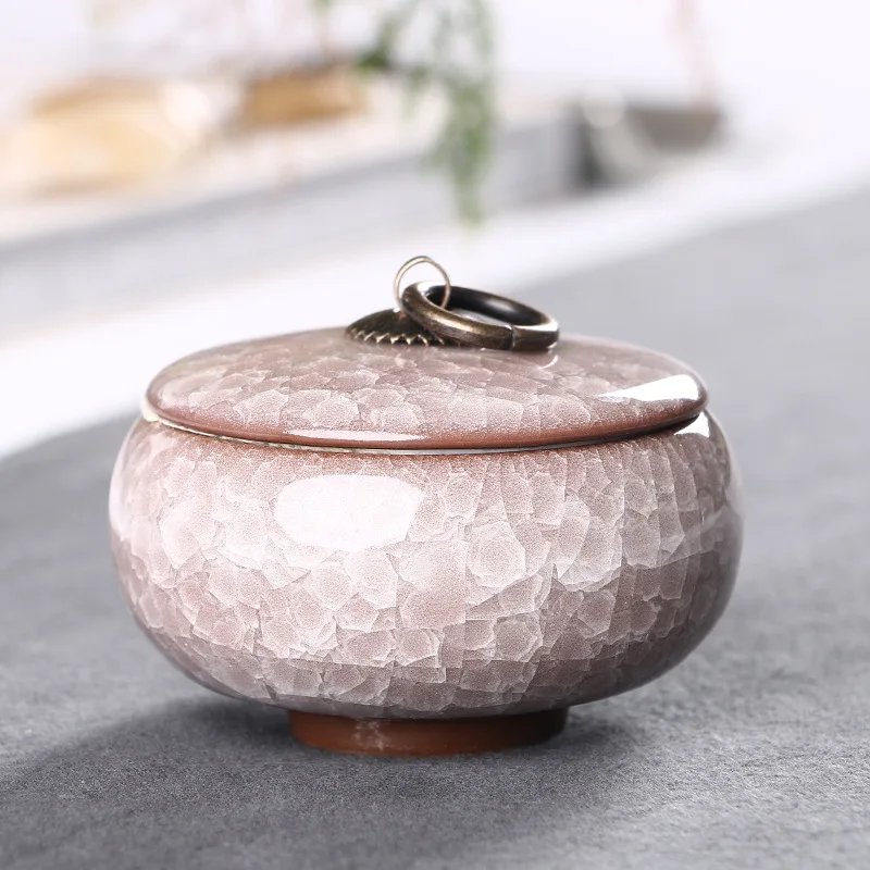 Modern Color Cracked Ceramic Sealed Storage Tank Travel Portable Tea Caddy Tea Set Necklace Ring Jewelry Storage Box Home Decor