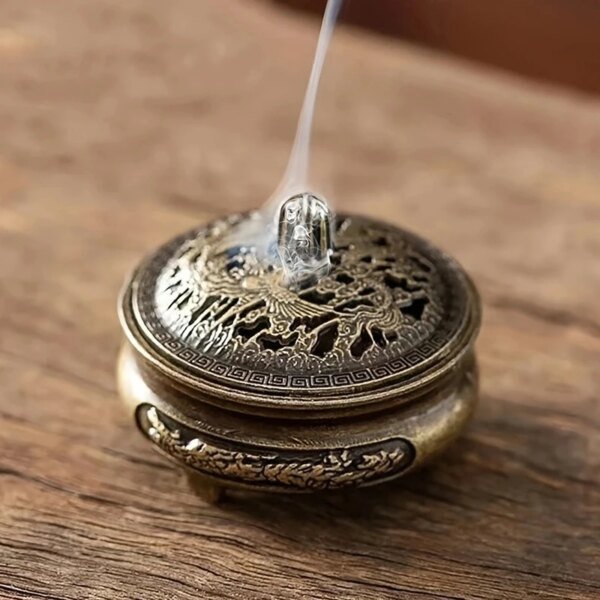 Antique brass pocket incense burner mini hollow incense ornament ancient Chinese tea table decoration dragon and phoenix - Image 6