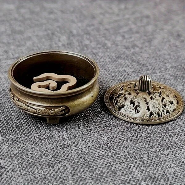 Antique brass pocket incense burner mini hollow incense ornament ancient Chinese tea table decoration dragon and phoenix - Image 3