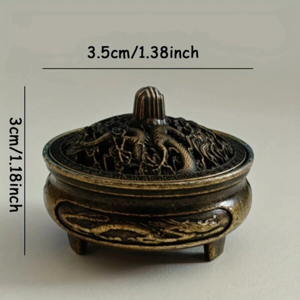 Antique brass pocket incense burner mini hollow incense ornament ancient Chinese tea table decoration dragon and phoenix - Image 4