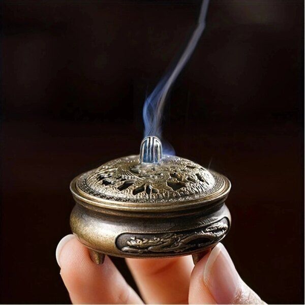 Antique brass pocket incense burner mini hollow incense ornament ancient Chinese tea table decoration dragon and phoenix - Image 5