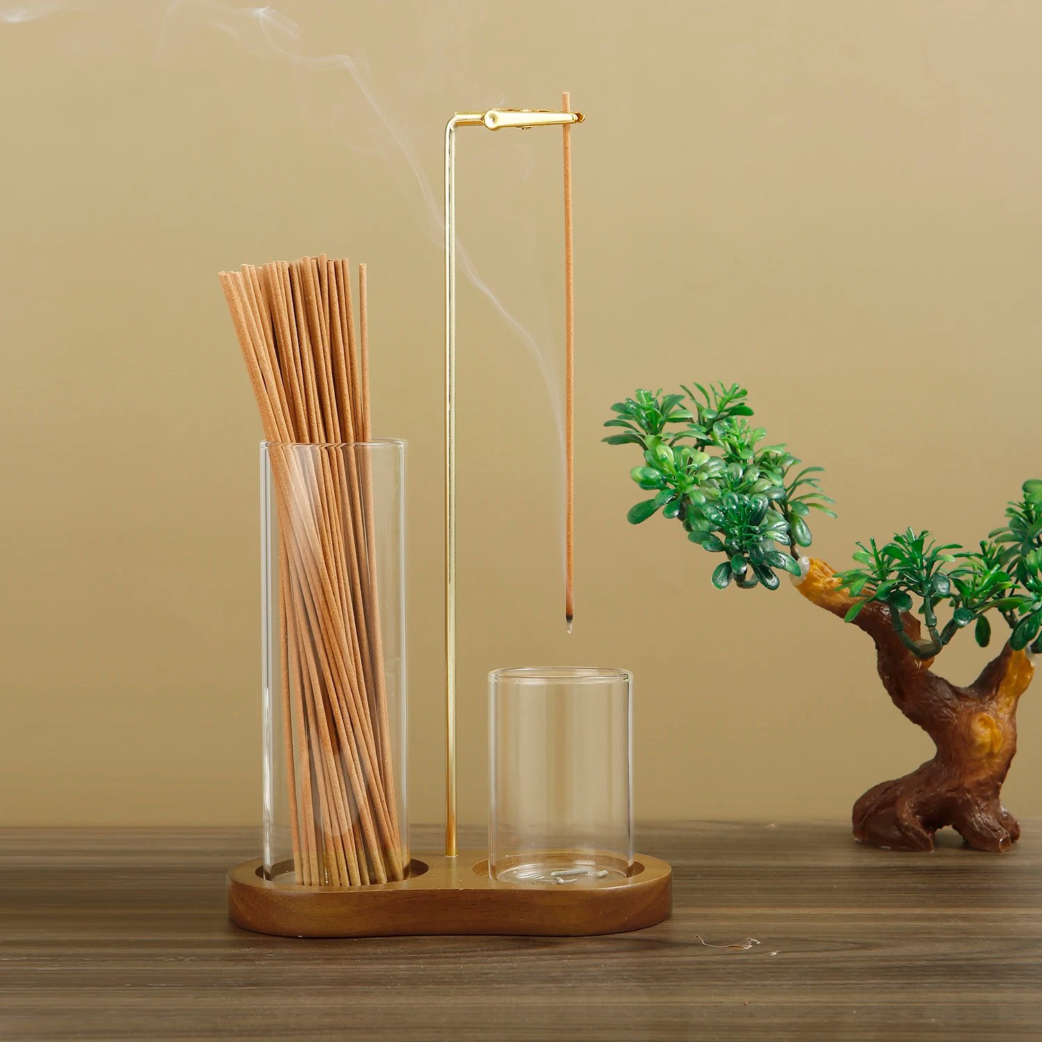 2 in 1 Incense Holder for Sticks Anti-Ash Flying Incense Burne with Removable Glass Ash Catcher and Incense Sticks Organizer