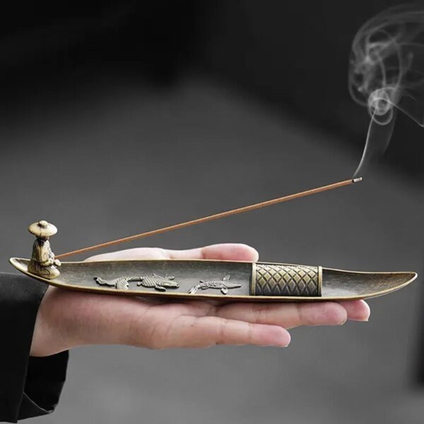 Creative Incense Holder Aromatherapy Ornament Incense Holder Boat Old Men Fishing Japanese Style Incense Stick Burner Home Decor
