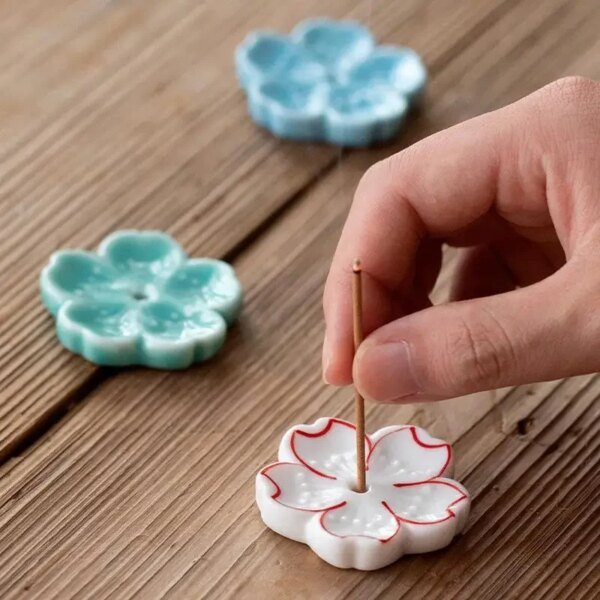 Cherry Blossom Incense Burner Home Ceramic Decor  Stick Holder Aromatherapy Censer Office Teahouse Ornament - Image 2