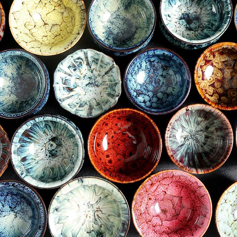 1pc Multicolor Kiln Fambe Porcelain Tea Cup Large Kung Fu Temmoku Glaze Ceramics Japanese Master Teacup Retro Single Tea Cups