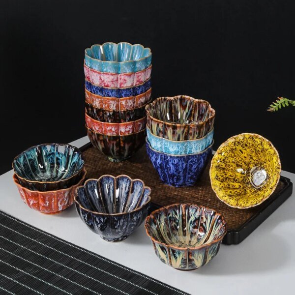 1pc Multicolor Kiln Fambe Porcelain Tea Cup Large Kung Fu Temmoku Glaze Ceramics Japanese Master Teacup Retro Single Tea Cups - Image 6