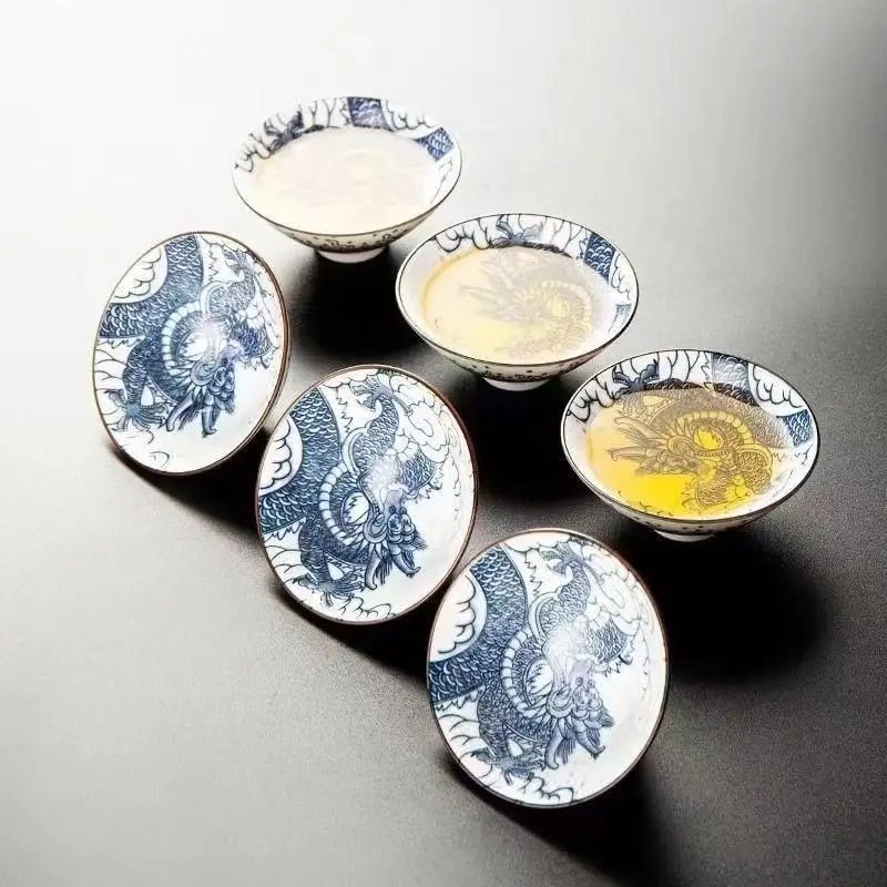 70ML Blue and White Porcelain Tea Cup Handmade Dragon Phoenix Fish Pavilion Chinese Kungfu Teacup Ceremony Teaware Master Cups 70ML Blue and White Porcelain Tea Cup Handmade Dragon Phoenix Fish Pavilion Chinese Kungfu Teacup Ceremony Teaware Master Cups