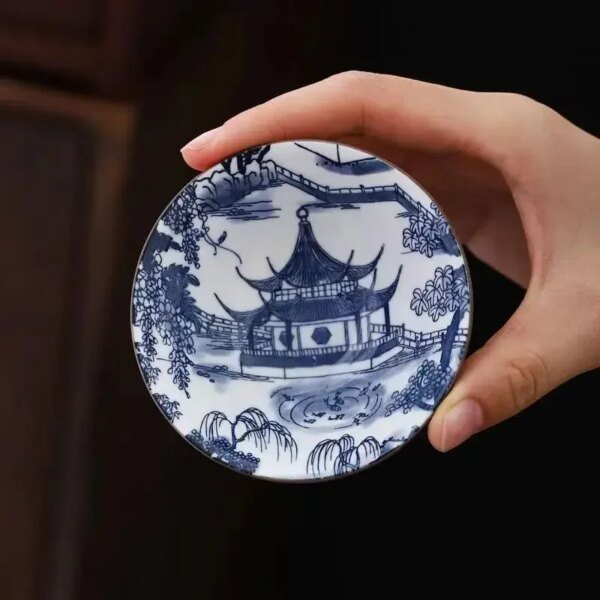 70ML Blue and White Porcelain Tea Cup Handmade Dragon Phoenix Fish Pavilion Chinese Kungfu Teacup Ceremony Teaware Master Cups - Image 6