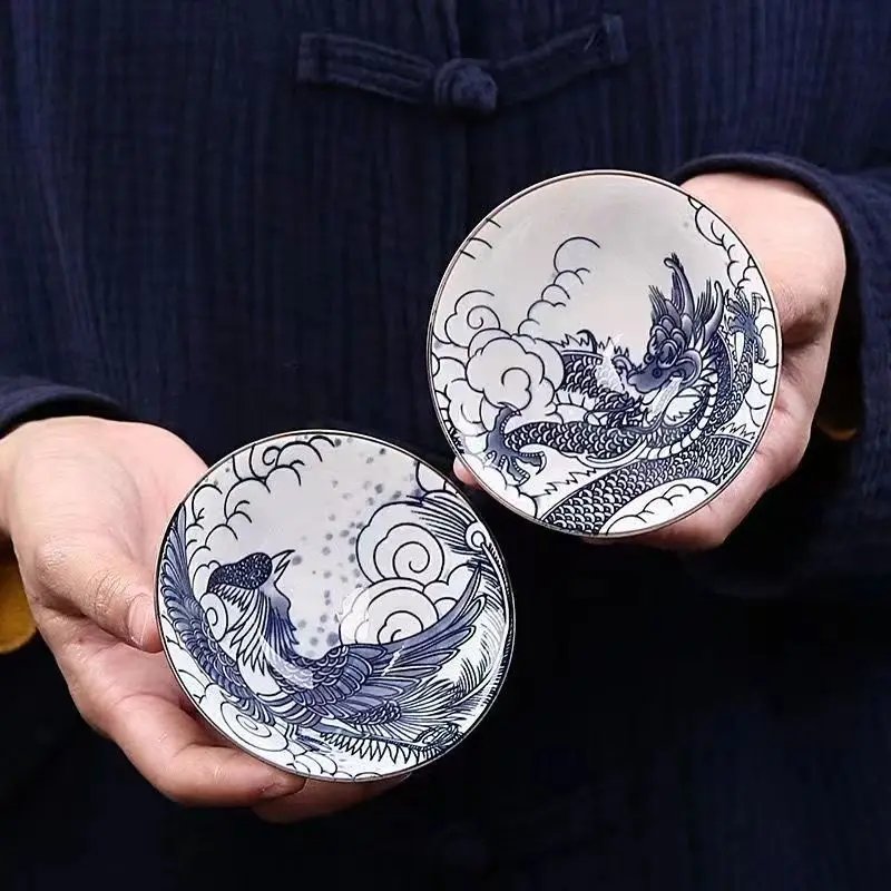 70ML Blue and White Porcelain Tea Cup Handmade Dragon Phoenix Fish Pavilion Chinese Kungfu Teacup Ceremony Teaware Master Cups 70ML Blue and White Porcelain Tea Cup Handmade Dragon Phoenix Fish Pavilion Chinese Kungfu Teacup Ceremony Teaware Master Cups