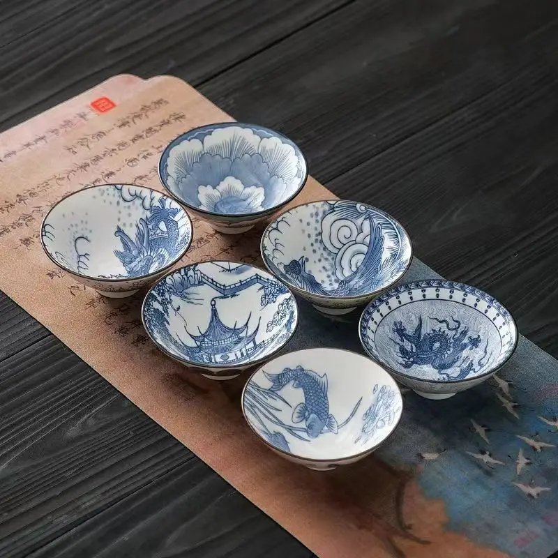 70ML Blue and White Porcelain Tea Cup Handmade Dragon Phoenix Fish Pavilion Chinese Kungfu Teacup Ceremony Teaware Master Cups 70ML Blue and White Porcelain Tea Cup Handmade Dragon Phoenix Fish Pavilion Chinese Kungfu Teacup Ceremony Teaware Master Cups