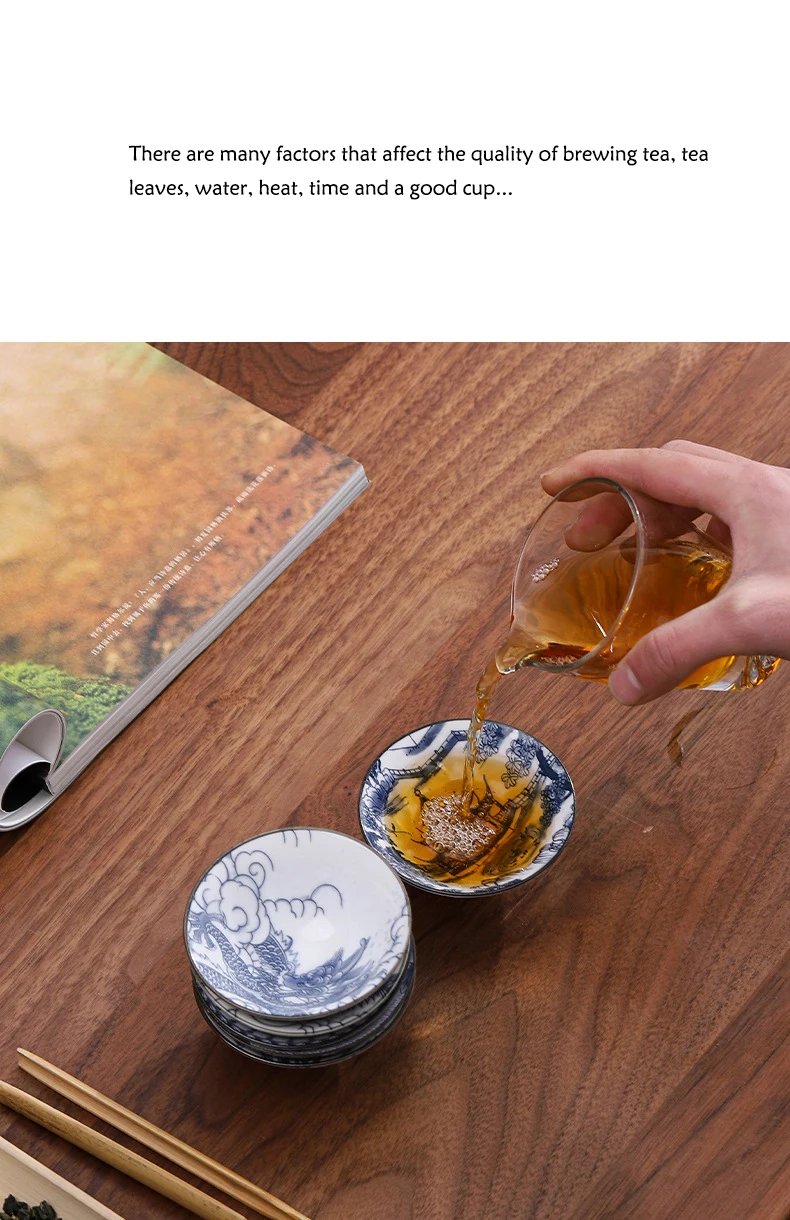 70ML Blue and White Porcelain Tea Cup Handmade Dragon Phoenix Fish Pavilion Chinese Kungfu Teacup Ceremony Teaware Master Cups 70ML Blue and White Porcelain Tea Cup Handmade Dragon Phoenix Fish Pavilion Chinese Kungfu Teacup Ceremony Teaware Master Cups