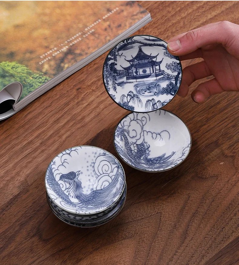 70ML Blue and White Porcelain Tea Cup Handmade Dragon Phoenix Fish Pavilion Chinese Kungfu Teacup Ceremony Teaware Master Cups 70ML Blue and White Porcelain Tea Cup Handmade Dragon Phoenix Fish Pavilion Chinese Kungfu Teacup Ceremony Teaware Master Cups