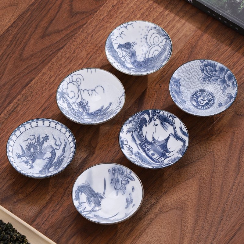 70ML Blue and White Porcelain Tea Cup Handmade Dragon Phoenix Fish Pavilion Chinese Kungfu Teacup Ceremony Teaware Master Cups 70ML Blue and White Porcelain Tea Cup Handmade Dragon Phoenix Fish Pavilion Chinese Kungfu Teacup Ceremony Teaware Master Cups