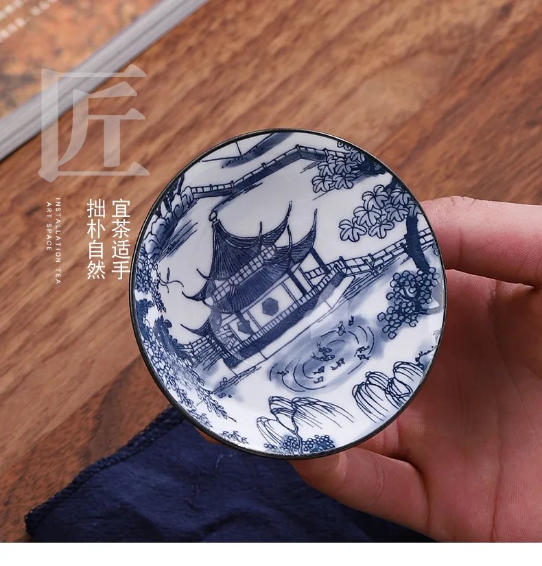70ML Blue and White Porcelain Tea Cup Handmade Dragon Phoenix Fish Pavilion Chinese Kungfu Teacup Ceremony Teaware Master Cups 70ML Blue and White Porcelain Tea Cup Handmade Dragon Phoenix Fish Pavilion Chinese Kungfu Teacup Ceremony Teaware Master Cups