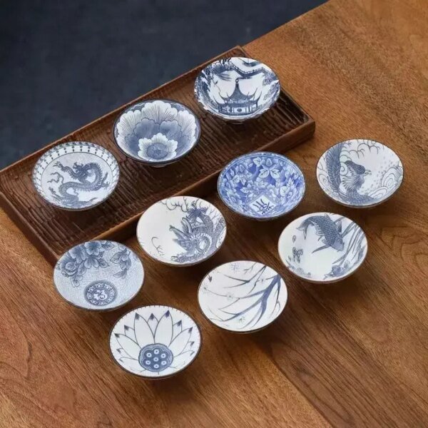 70ML Blue and White Porcelain Tea Cup Handmade Dragon Phoenix Fish Pavilion Chinese Kungfu Teacup Ceremony Teaware Master Cups - Image 2
