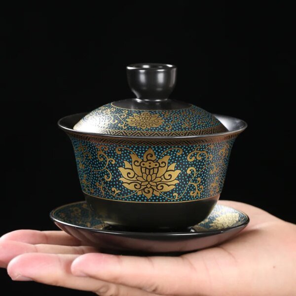 Chinese Teaset Classical Black Clay Gaiwan Tea Cups Tureen 180ml Lid Bowl Saucer Traditional Handmade Tea Brew Tea Cup - Image 2