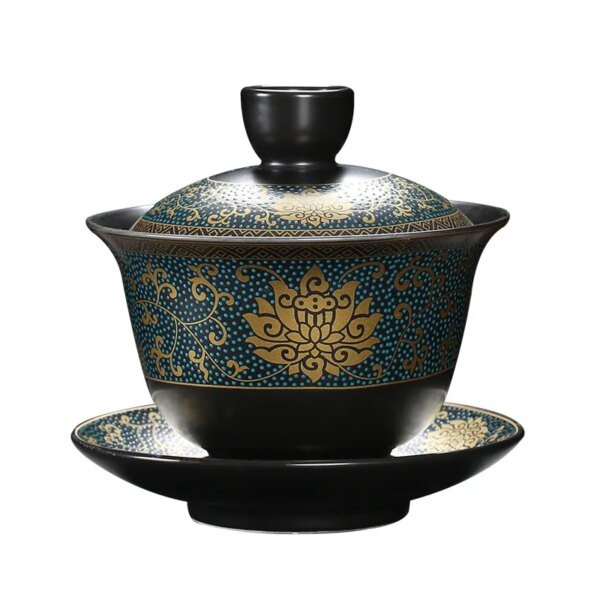 Chinese Teaset Classical Black Clay Gaiwan Tea Cups Tureen 180ml Lid Bowl Saucer Traditional Handmade Tea Brew Tea Cup - Image 5