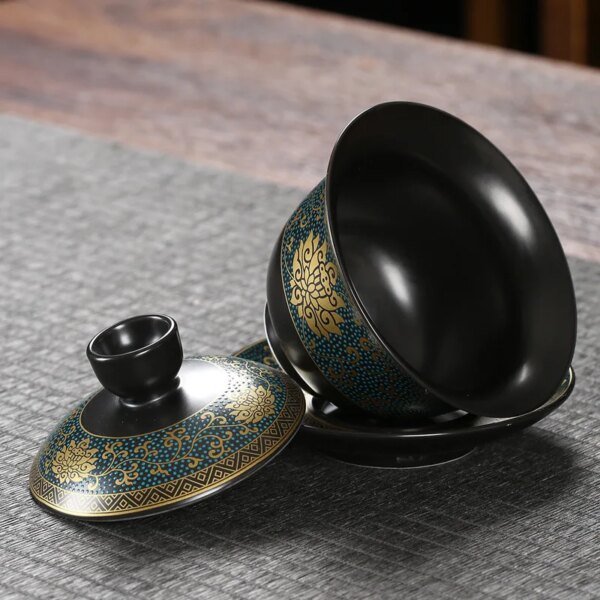 Chinese Teaset Classical Black Clay Gaiwan Tea Cups Tureen 180ml Lid Bowl Saucer Traditional Handmade Tea Brew Tea Cup - Image 4